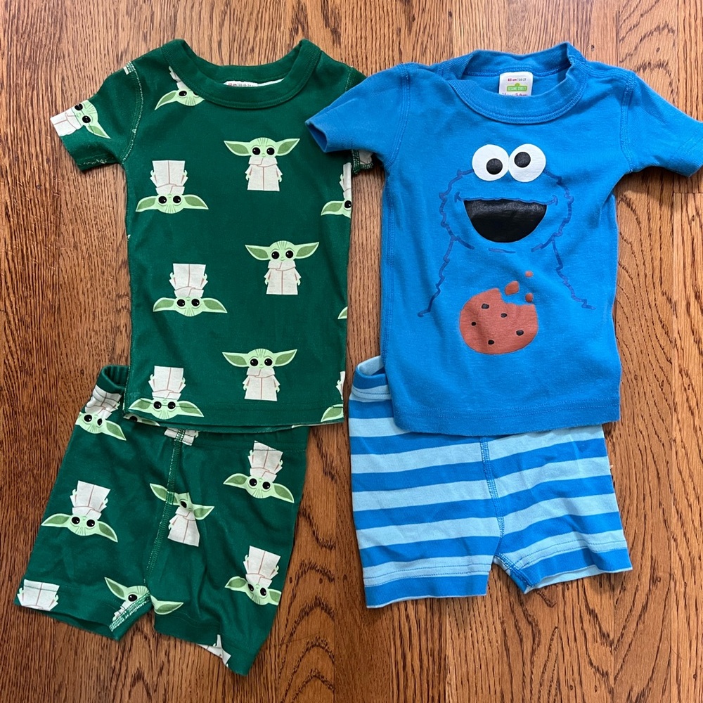 Hanna Andersson pajamas, two sets -grogu and Cookie Monster